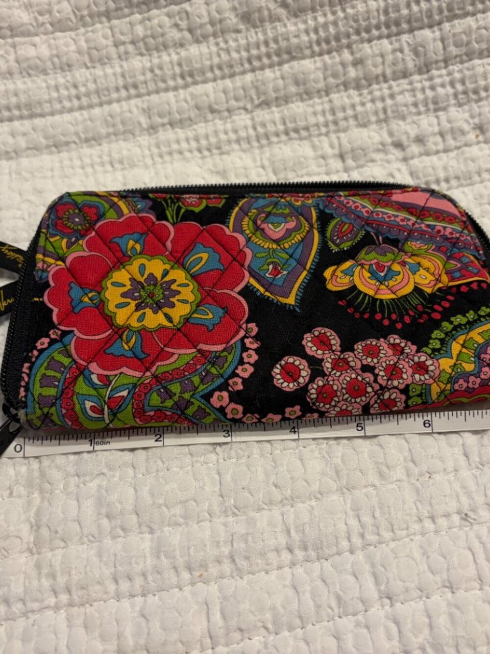 Vintage Vera Bradley Zip Wallet: Black ith multicolored Floral and Paisley
